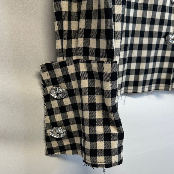 A.W.A.K.E. Mode Gingham Fitted Basque Shirt Ext. Collar Flared Cuffs EU 38/US 8 - Picture 4 of 8
